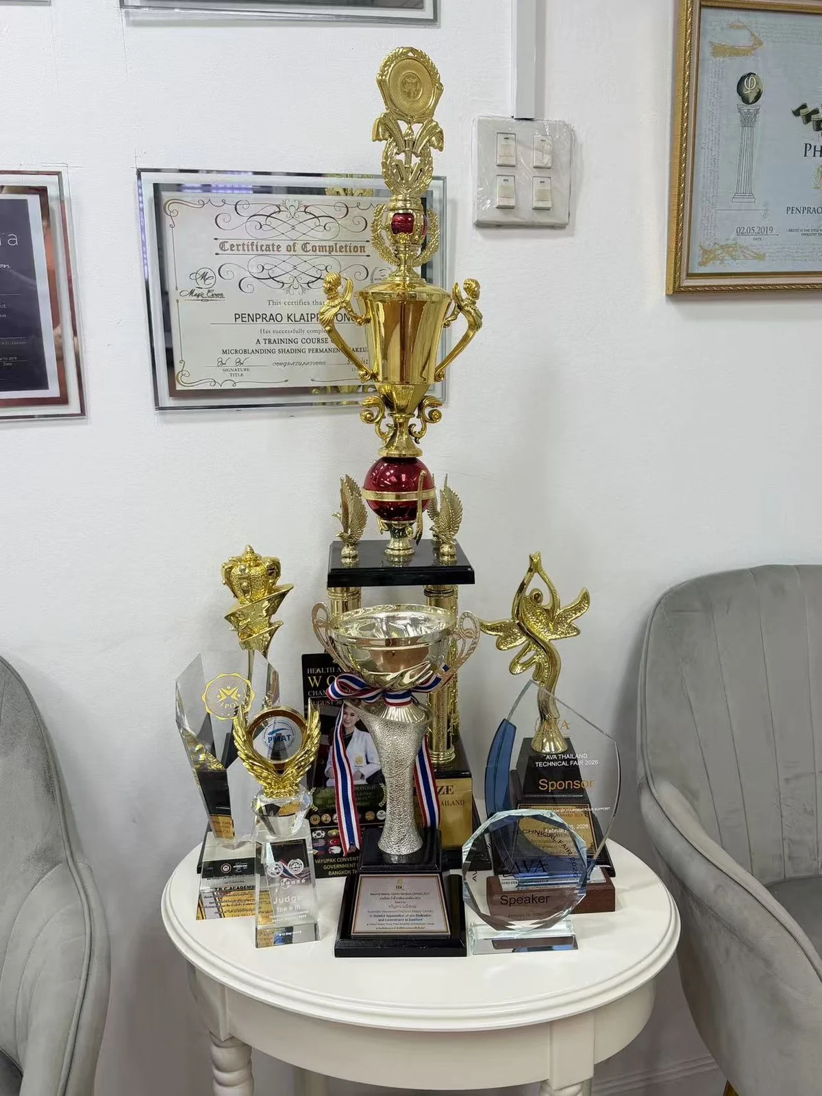ถ้วยรางวัลและโล่กรรมการจากเวทีการแข่งขันในประเทศไทย