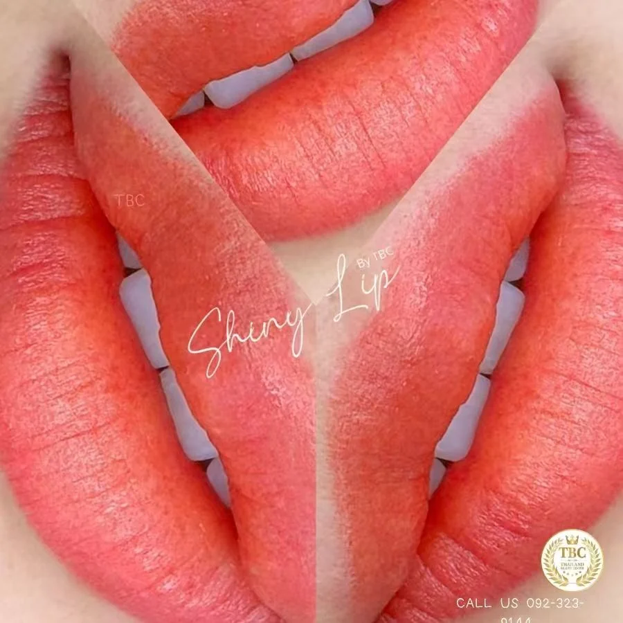 ผลงานสักปาก Shiny Lip โทนส้มอมชมพู