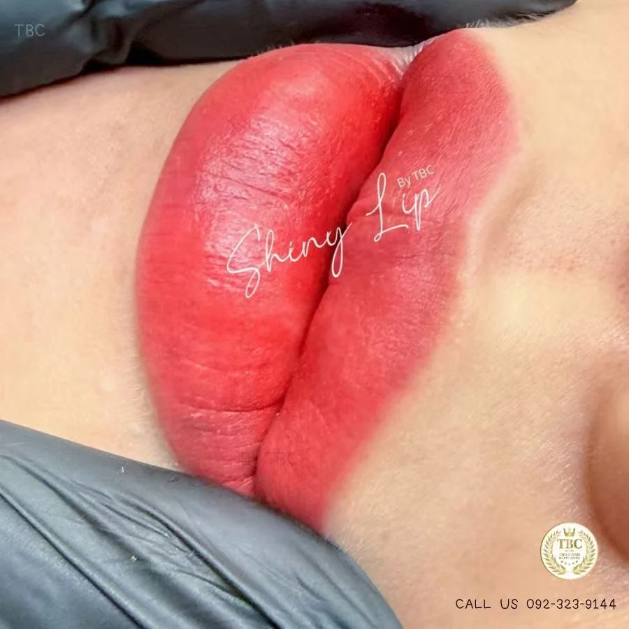 ผลงานสักปาก Shiny Lip โทนแดง