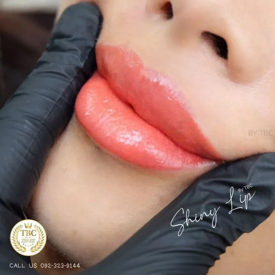 ผลงานสักปาก Shiny Lip โทนส้มพีช